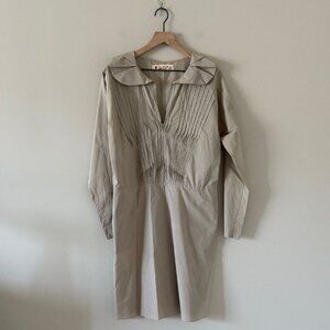 Marni Long Sleeve Cotton Shirt Midi Dress in Tan Size EU 42